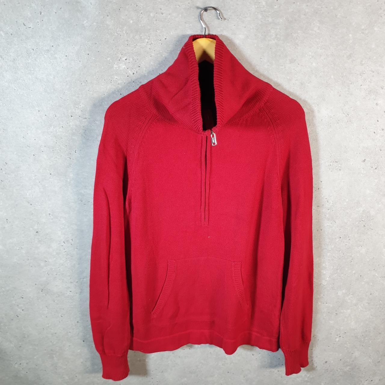 Vintage Ralph Lauren Polo Cable Knit Sweater Womens Large Red Cotton 1/4 Zip