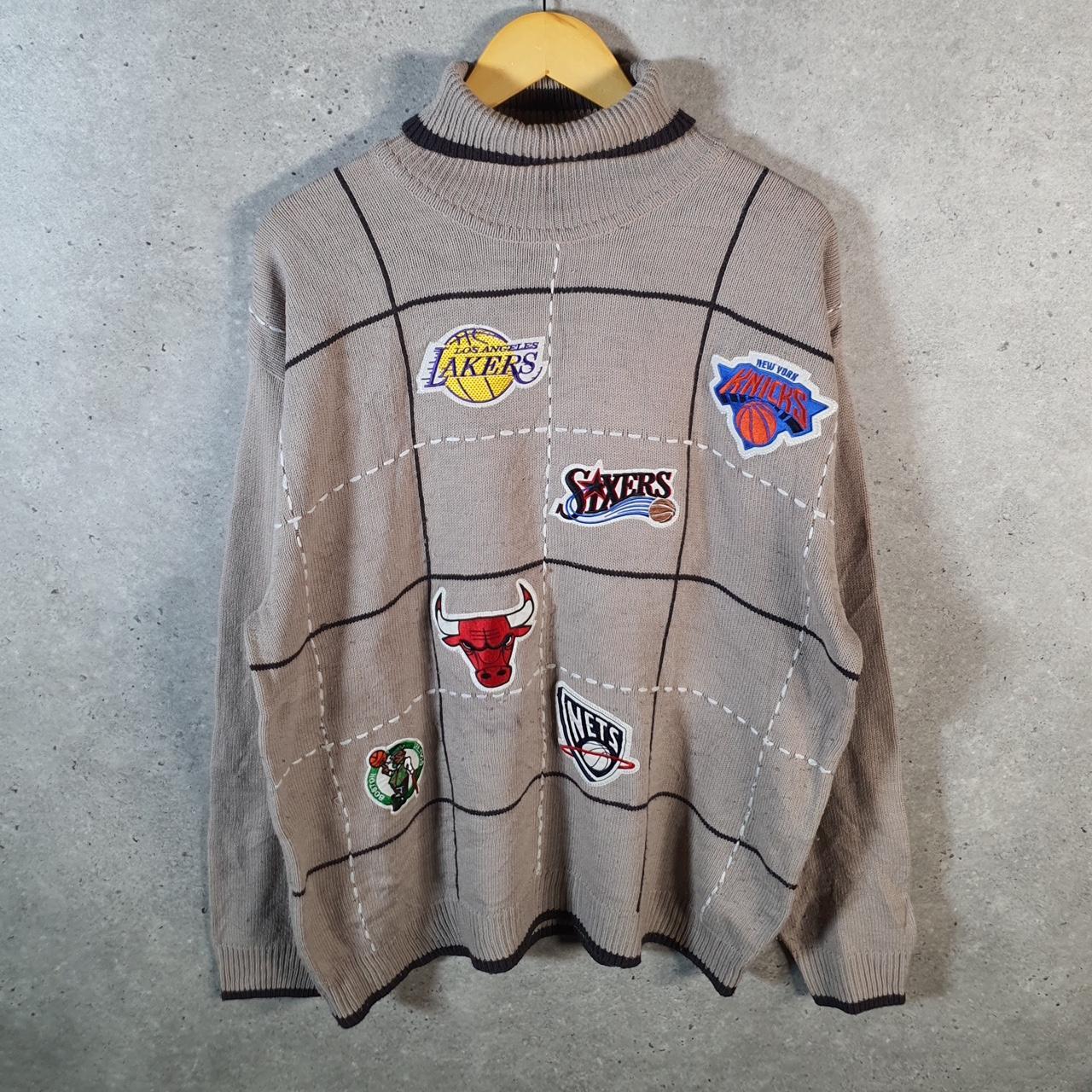 Vintage NBA Badges 90s Knit Sweater Men’s XL Brown Y2K Pullover American