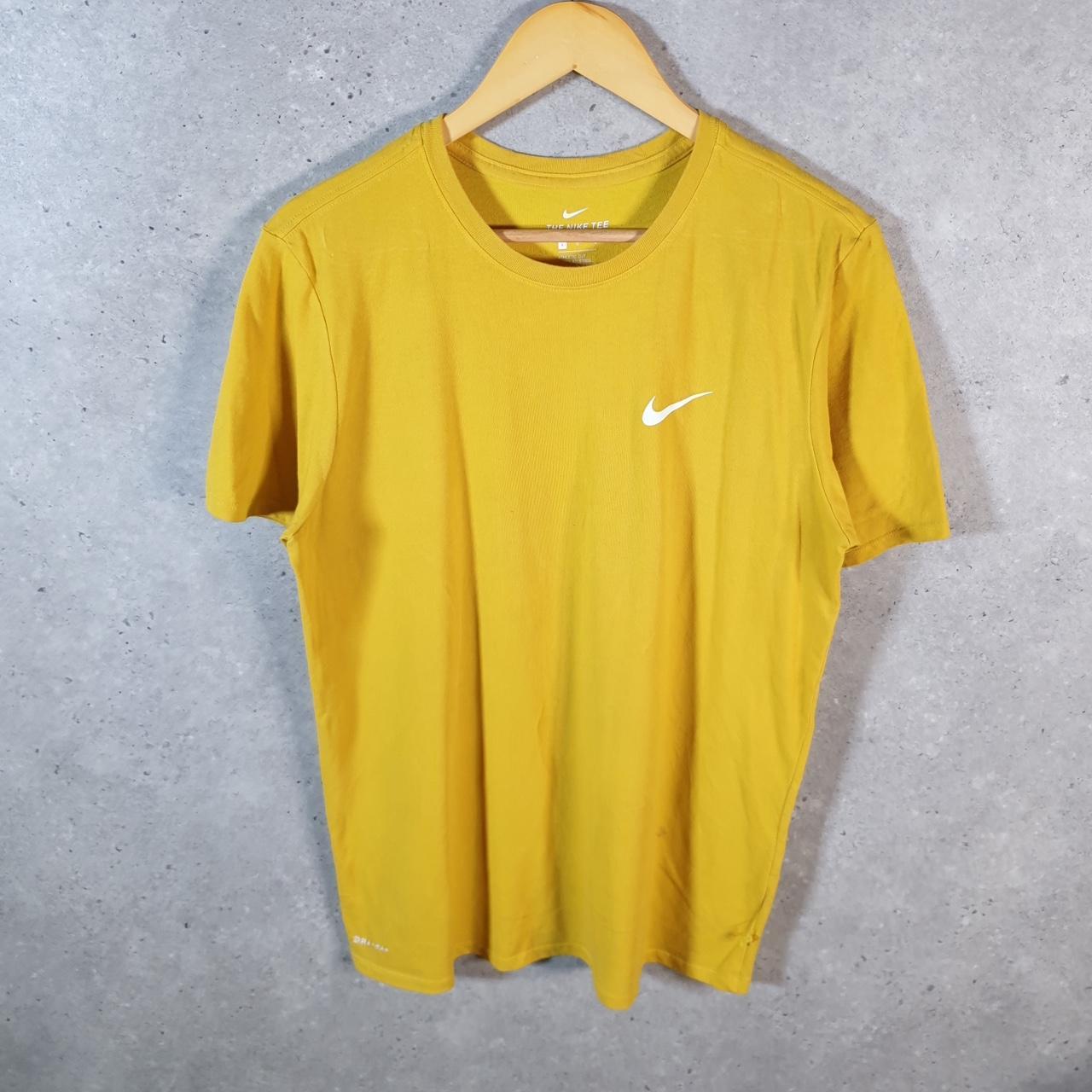 Vintage Nike Dri Fit Running T Shirt Men’s Large Yellow Swoosh Logo Athletic