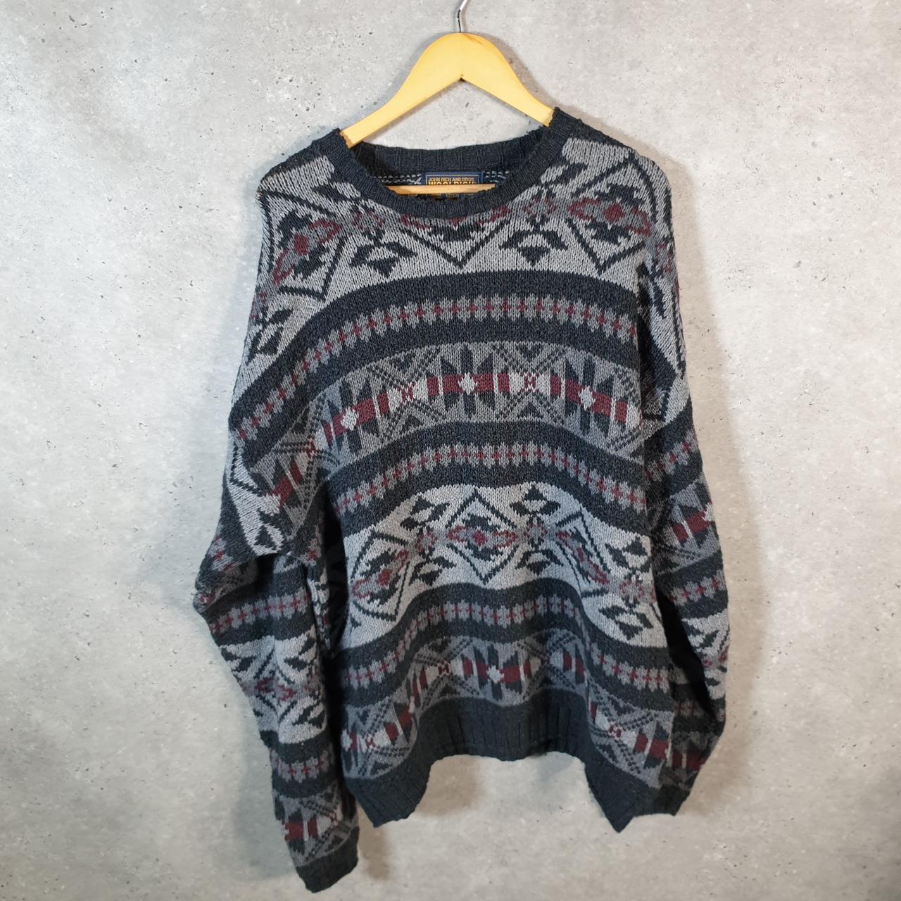 Vintage Woolwich Aztec Knit Sweater Men’s XL Grey Pattern Y2K Pullover Casual