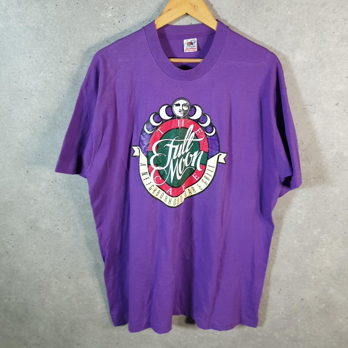 Vintage Fruit of the Loom Full Moon Cafe Oklahoma Tulsa 90s Single Stitch T Shirt Men’s XL Purple C8373