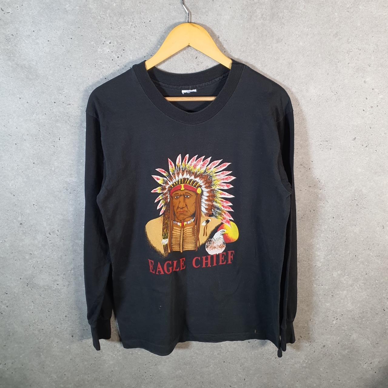 Vintage Eagle Chief Native American 90s USA Single Stitch T Shirt Men’s Small Black