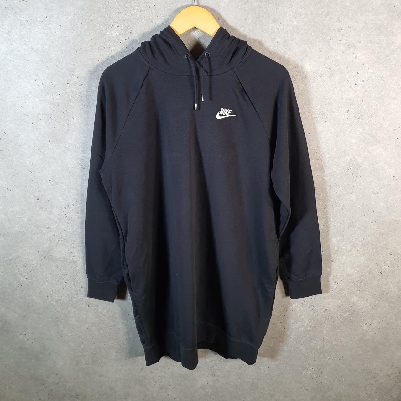 Vintage Nike Club Hoodie Womens Medium Black Long Swoosh Y2K Pullover Logo