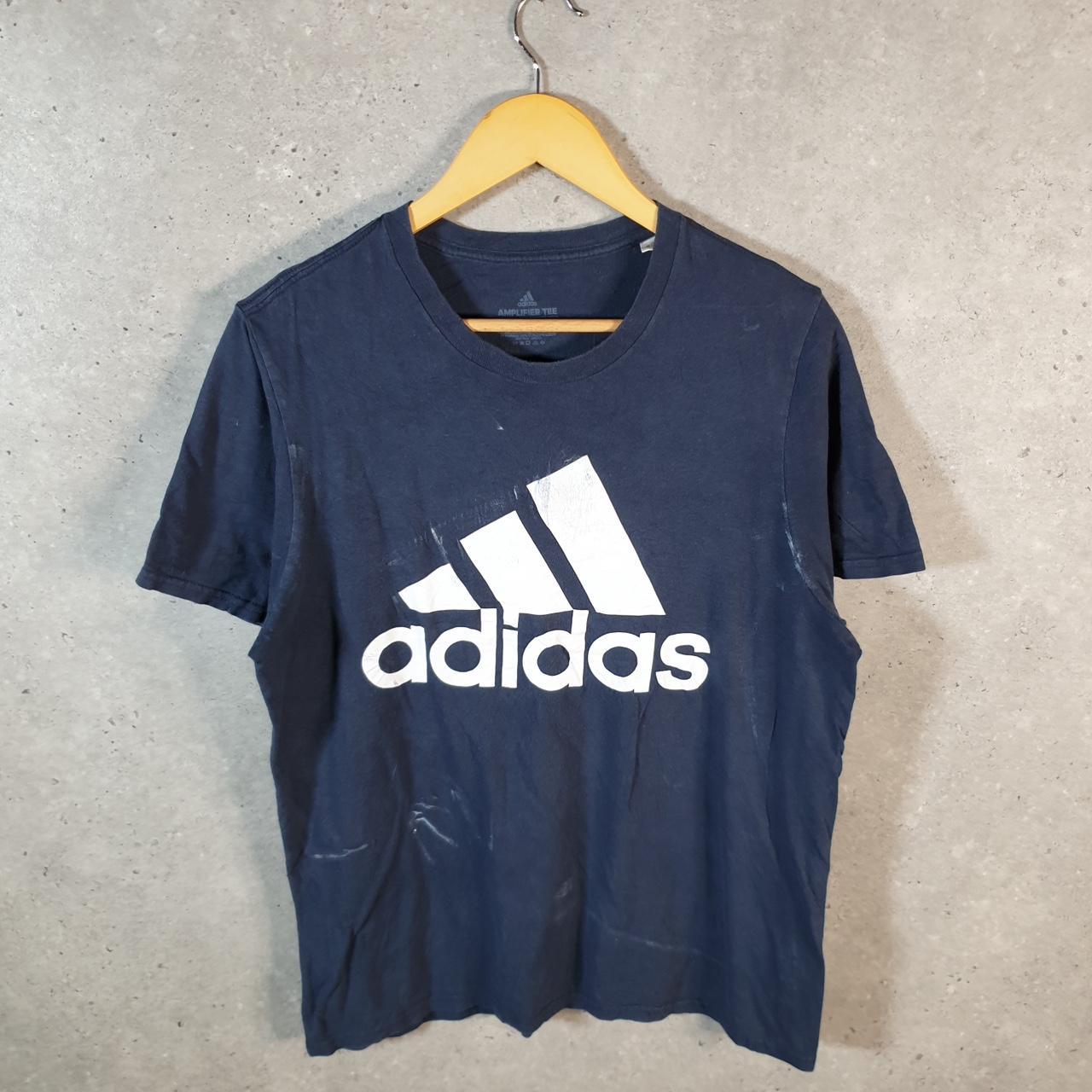 Vintage Adidas Amplifier T Shirt Men’s Medium Navy Blue Three Stripes Logo Athletic