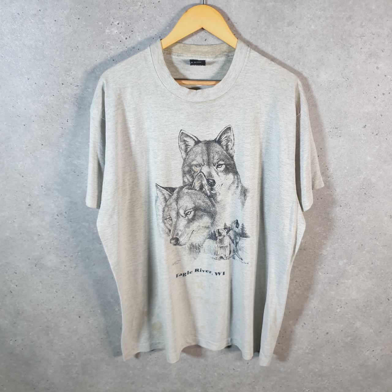 Vintage Screen Stars Wolf Eagle River Wisconsin 90s USA Single Stitch T Shirt Men’s 2XL Grey