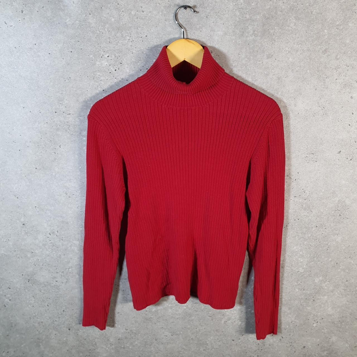 Vintage Eddie Bauer Knit Sweater Womens Medium Tall Red Y2K Pullover