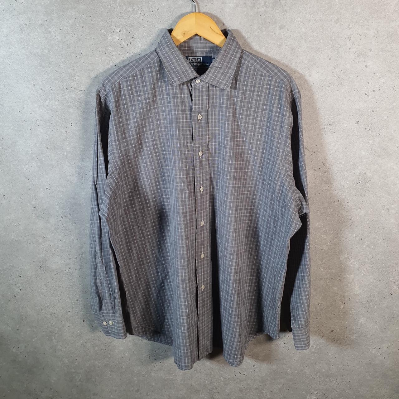 Vintage Ralph Lauren Button Down Shirt Men’s Large Grey Checkered Philip Pony Casual C8453