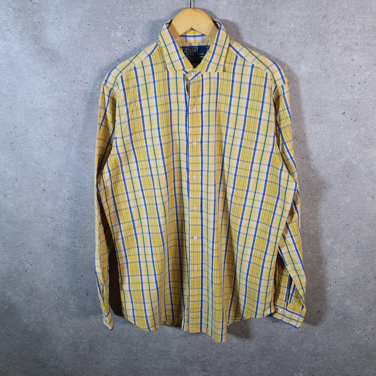 Vintage Ralph Lauren Button Down Shirt Mens Large Yellow Checkered Estate Sport