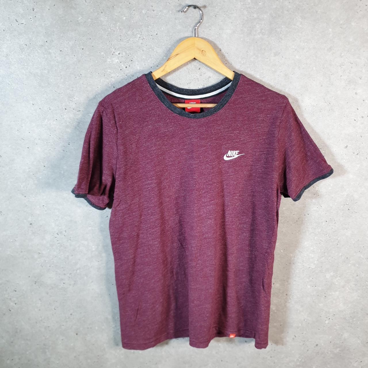 Vintage Nike Club T Shirt Men’s Large Burgundy Red Single Swoosh Logo Athletic C8282