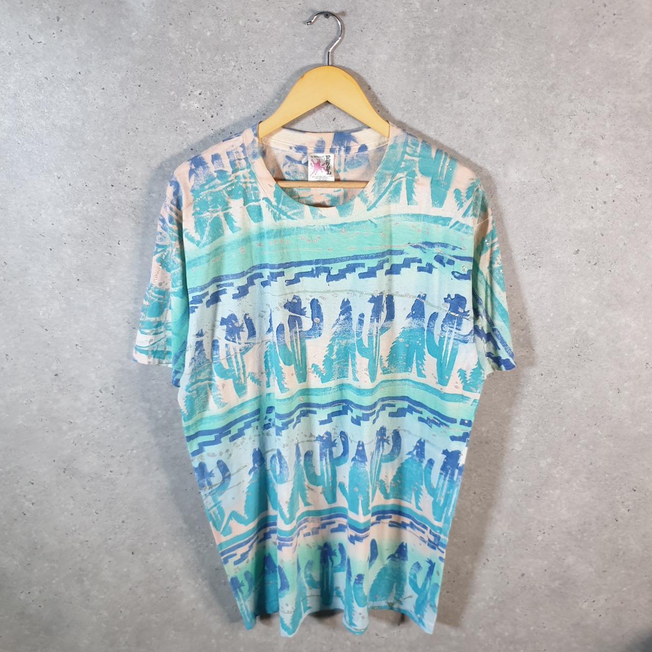 Vintage EZL Cactus Graphic Single Stitch 90s USA Single Stitch T Shirt Men’s Large Blue