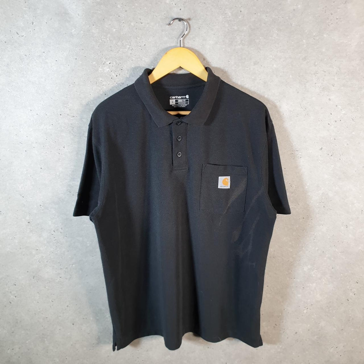 Vintage Carhartt Pocket Polo Shirt Shirt Men’s Large Black Workwear Chore Utility Loose Fit