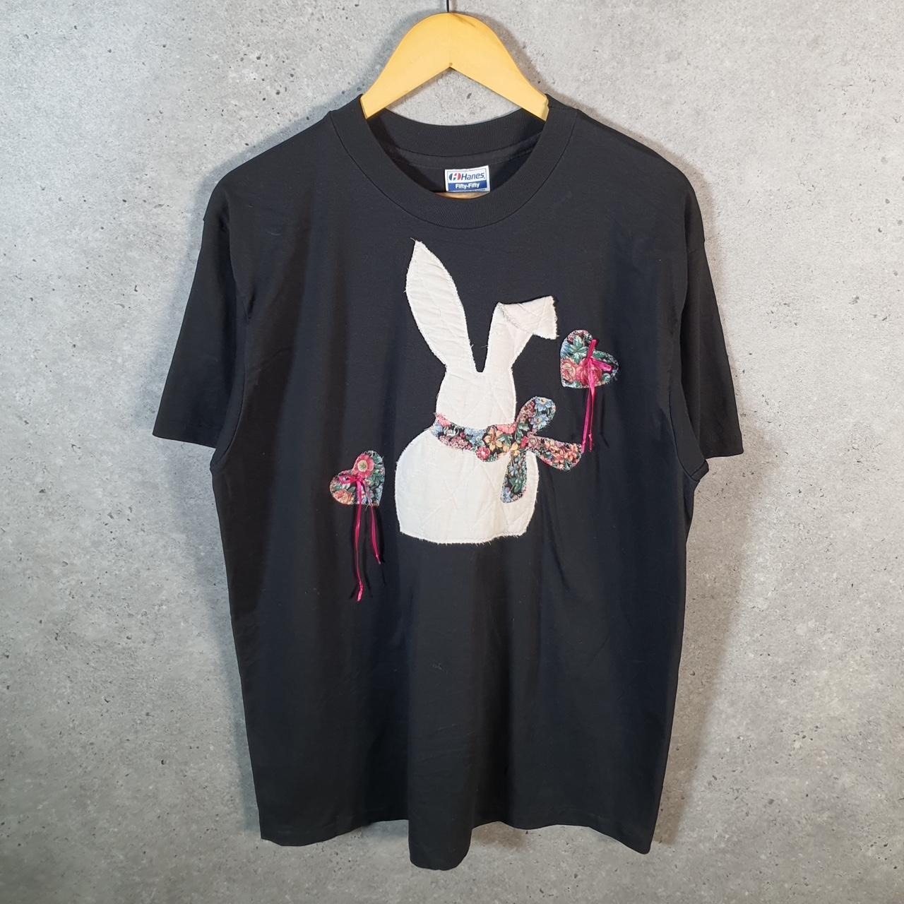 Vintage Hanes Bunny Love Heart 90s USA Single Stitch T Shirt Men’s XL Black
