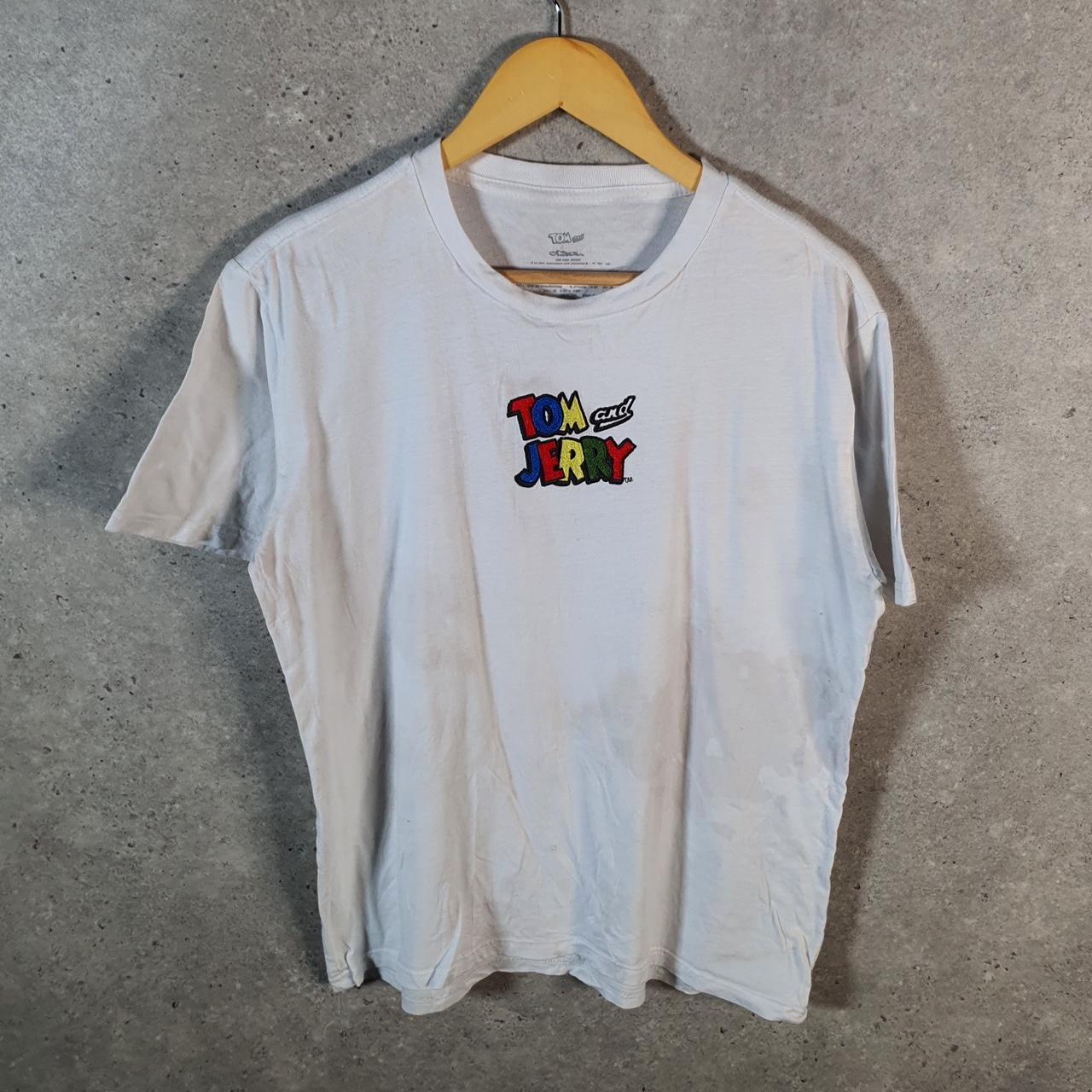 Vintage Tom & Jerry 90s T Shirt Shirt Men’s Small White Embroidered Graphic Cartoon