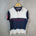 Vintage Guess Denim Los Angeles Polo Shirt Men’s Large White Graphic Spellout Logo