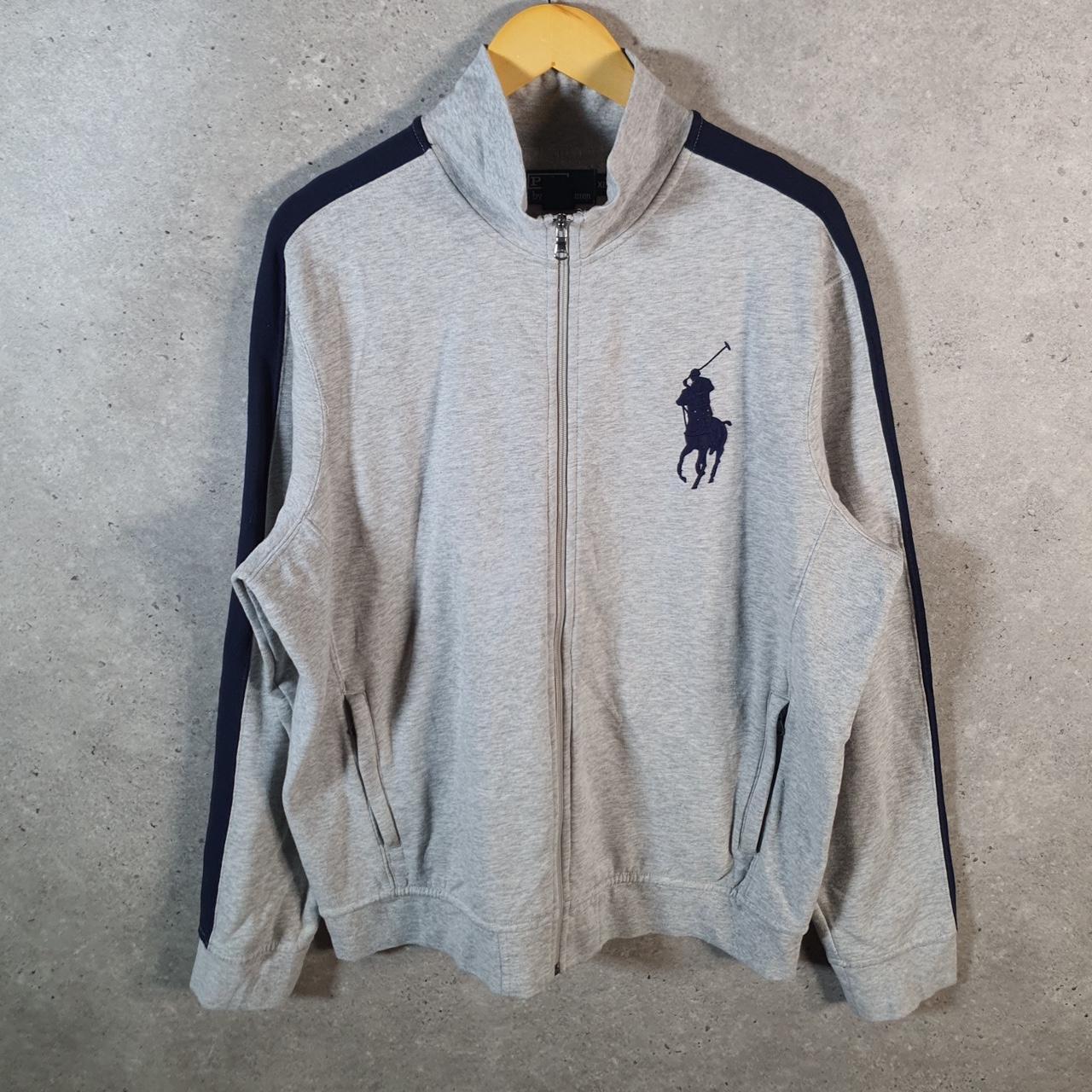 Vintage Ralph Lauren Polo Crest Badge Sweatshirt Men’s XL Grey Cotton Full Zip Pony