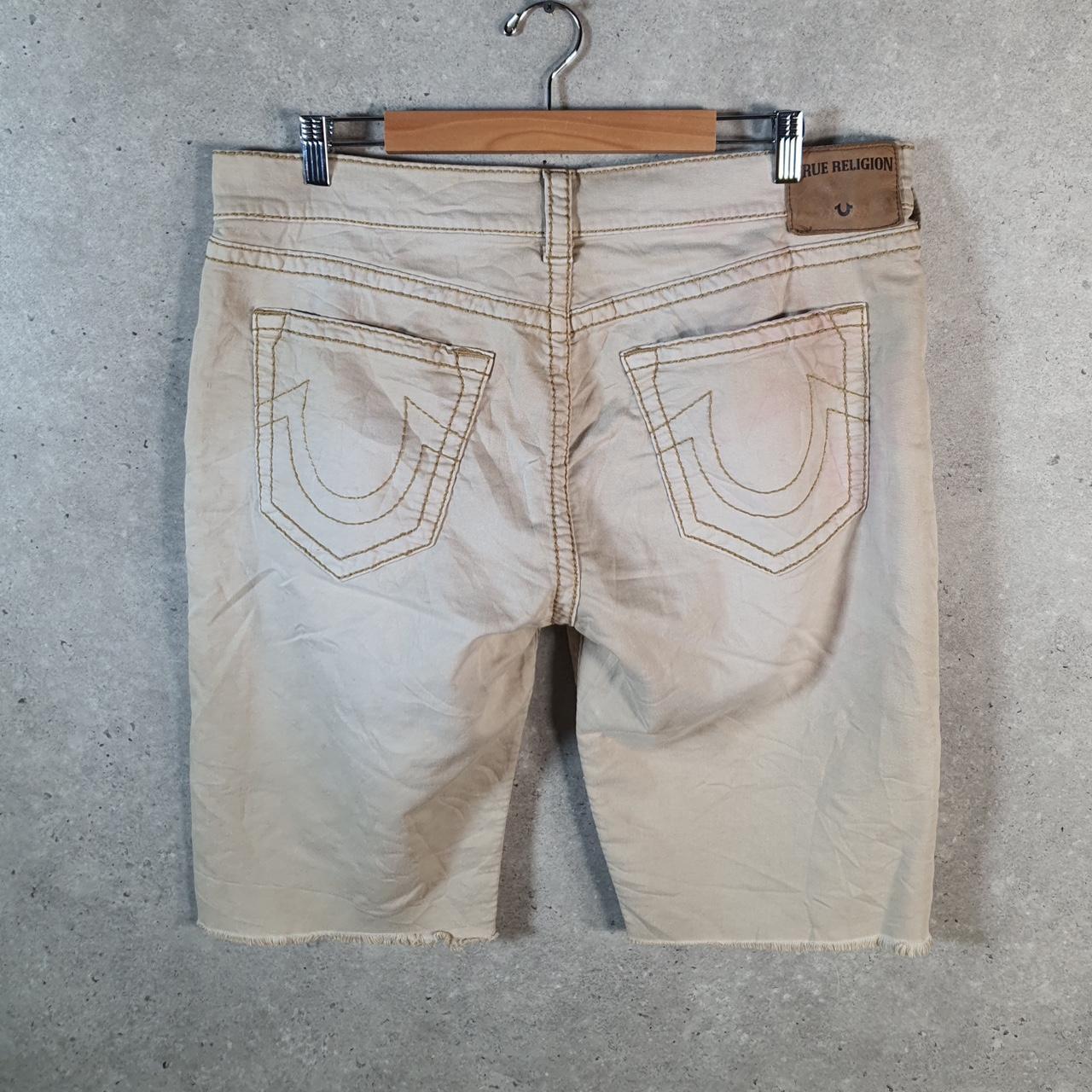 Vintage True Religion Baggy Y2K Hip Hop Jorts Shorts Mens W36 Beige Denim USA A4680