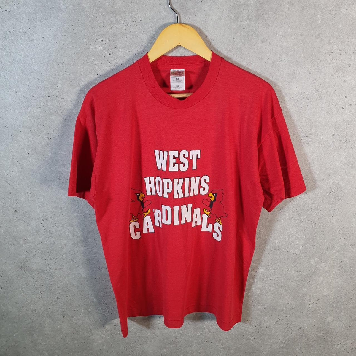 Vintage Fruit of the Loom West Hopkins Cardinals 90s Single Stitch T Shirt Men’s Large Red