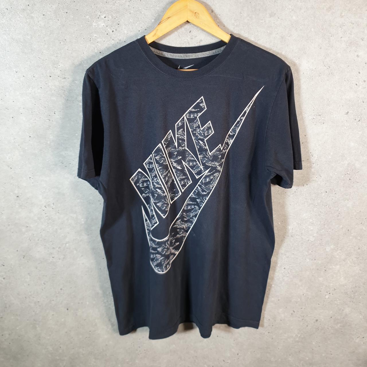 Vintage Nike T Shirt Men’s Large Black Printed Single Swoosh Logo Athletic C8273