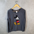 Vintage Walter Disney World Mickey Mouse Knit Sweater Womens Medium Grey Logo Winter