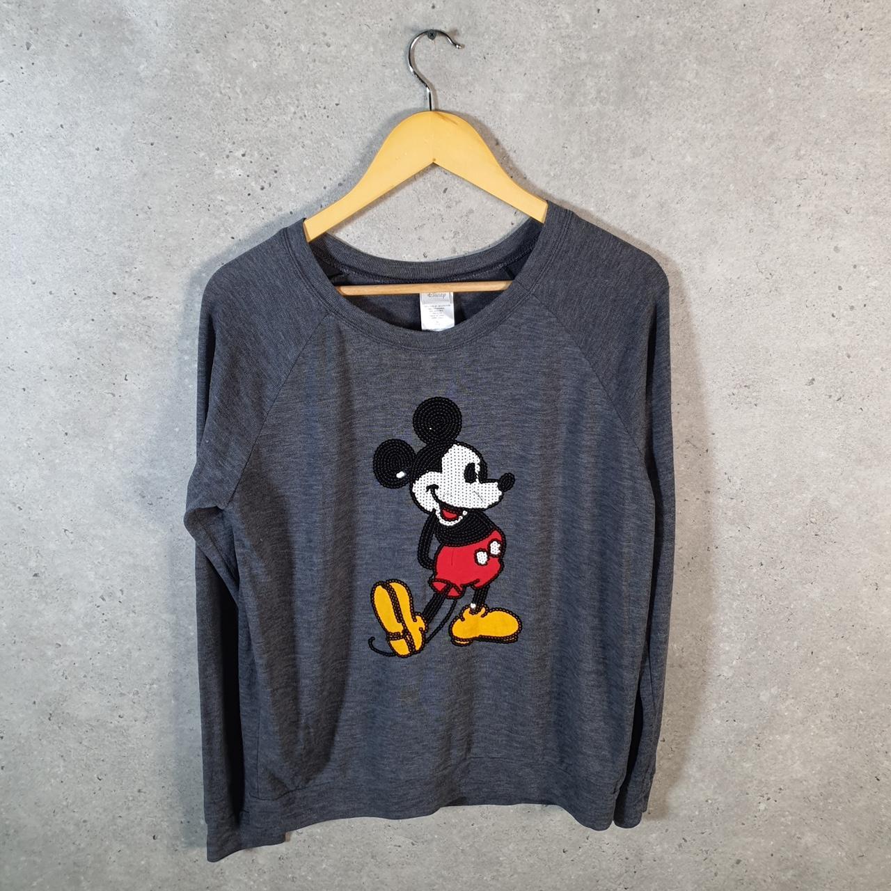 Vintage Walter Disney World Mickey Mouse Knit Sweater Womens Medium Grey Logo Winter