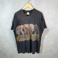 Vintage Hunter Elephant Animals Graphic 90s USA Single Stitch T Shirt Men’s Medium Black