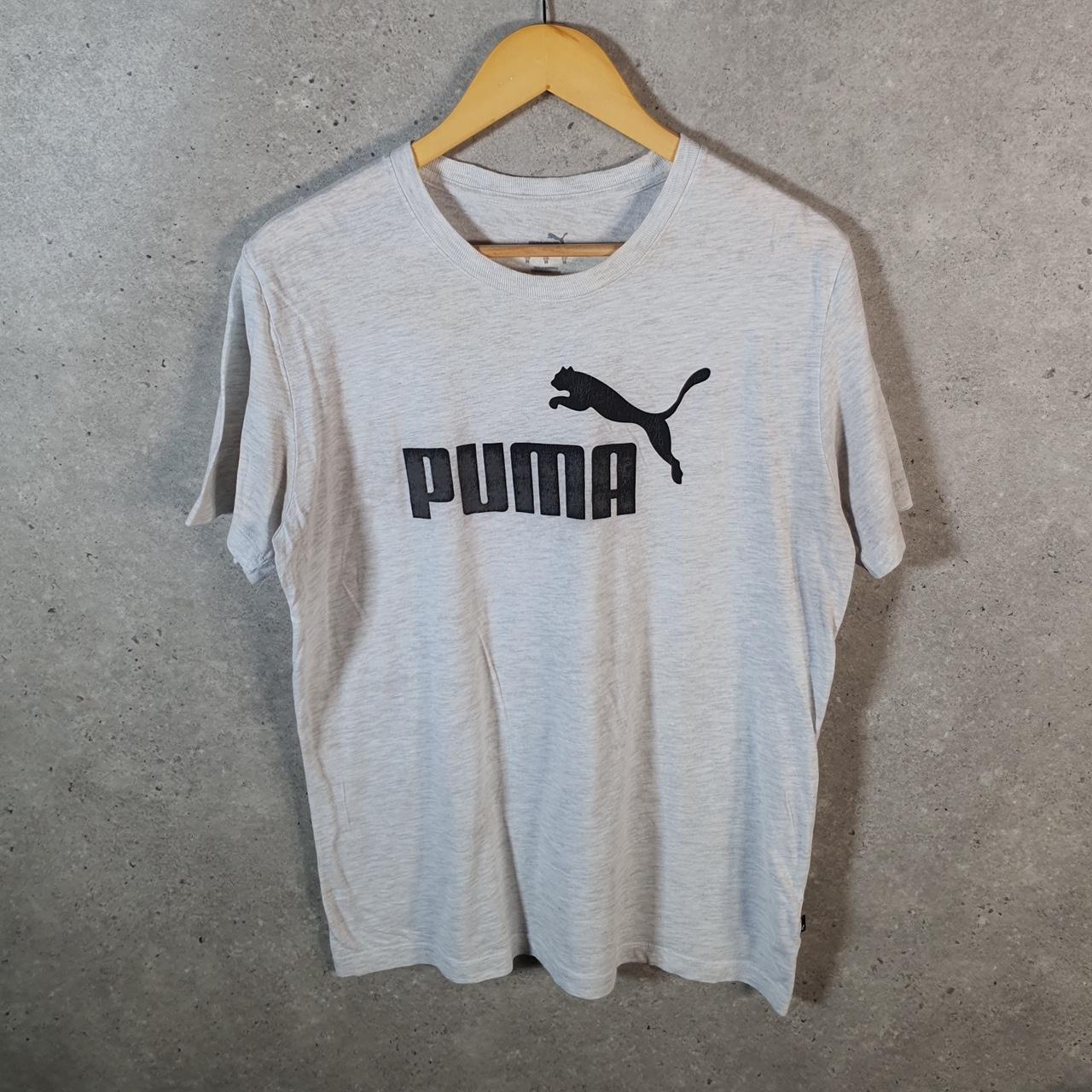 Vintage Puma Spellout T Shirt Men’s Medium Grey sports Logo Athletic