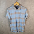 Vintage Tommy Hilfiger Polo Shirt Men’s Large Blue Striped Slim Fit Embroidered Logo C9805