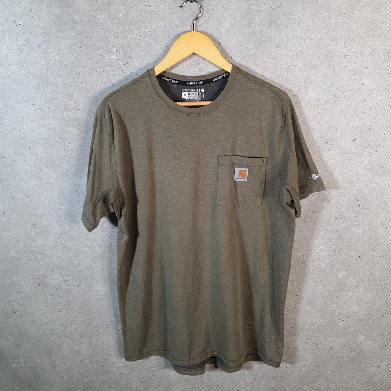 Vintage Carhartt Pocket T Shirt Men’s Medium Khaki Green Workwear Chore Utility Relaxed Fit C9220