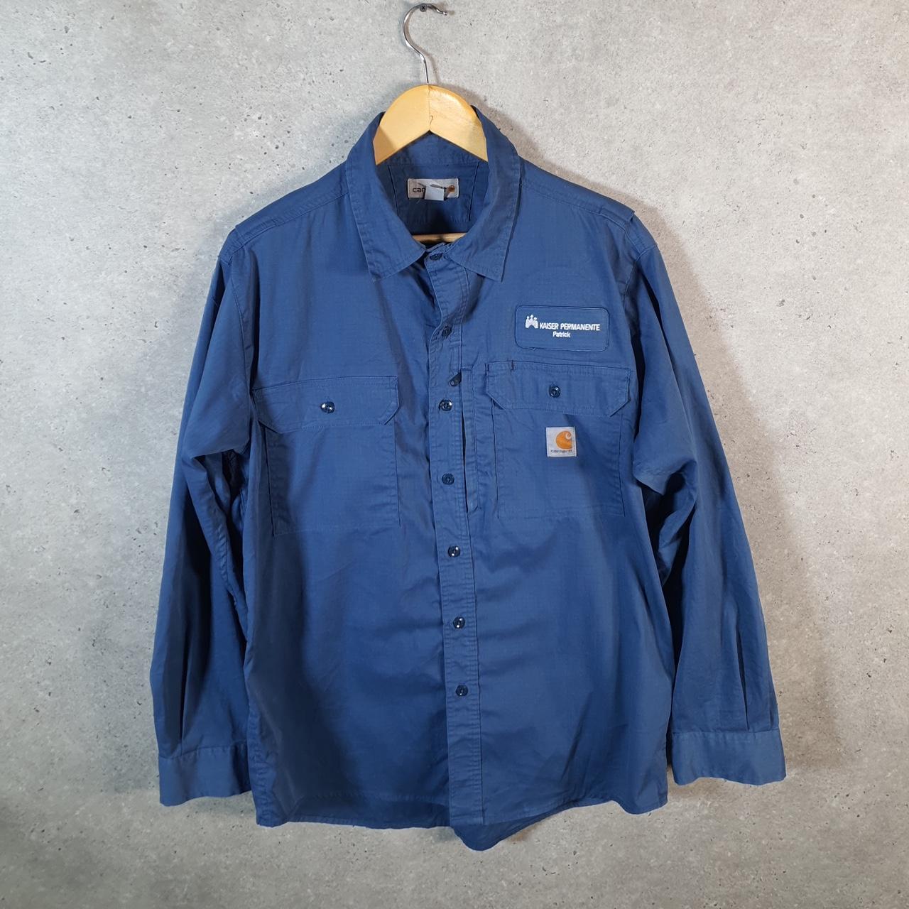 Vintage Carhartt Shirt Button Down Mens Large Blue Long Sleeve Chore Utility Relaxed Big Fish Vintage