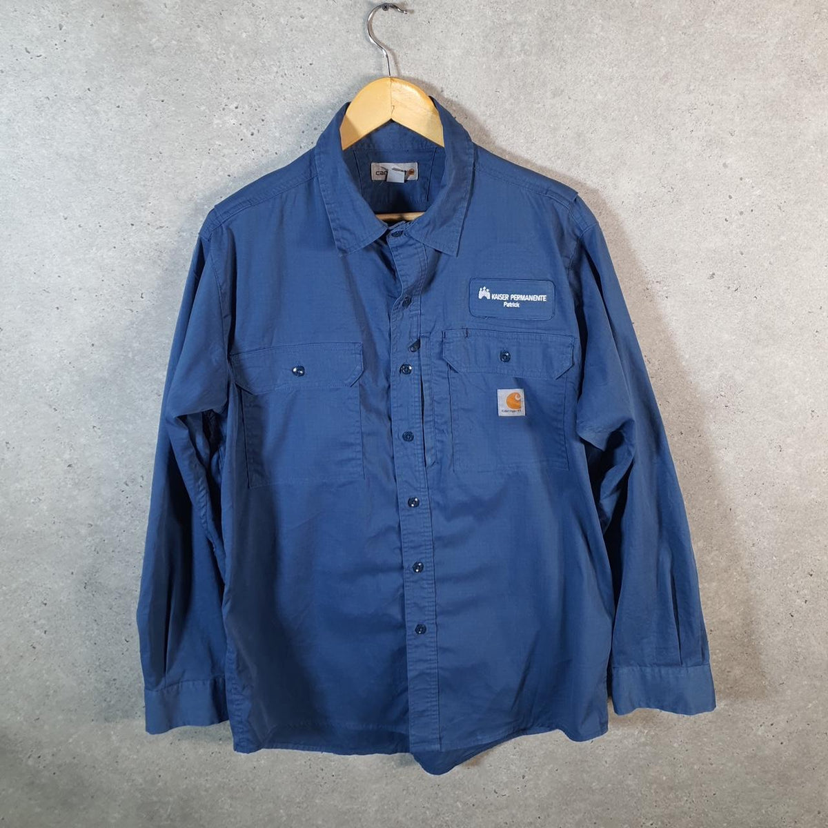 Vintage Carhartt Shirt Button Down Mens Large Blue Long Sleeve Chore Utility Relaxed Big Fish Vintage