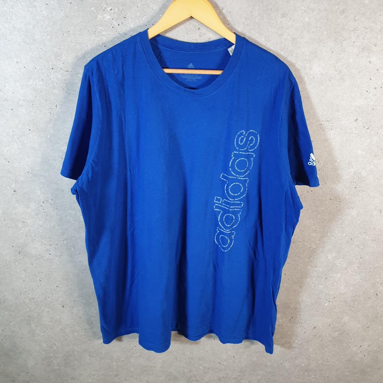 Vintage Adidas Amplifier Spellout T Shirt Men’s 2XL Blue Three Stripes Logo Athletic