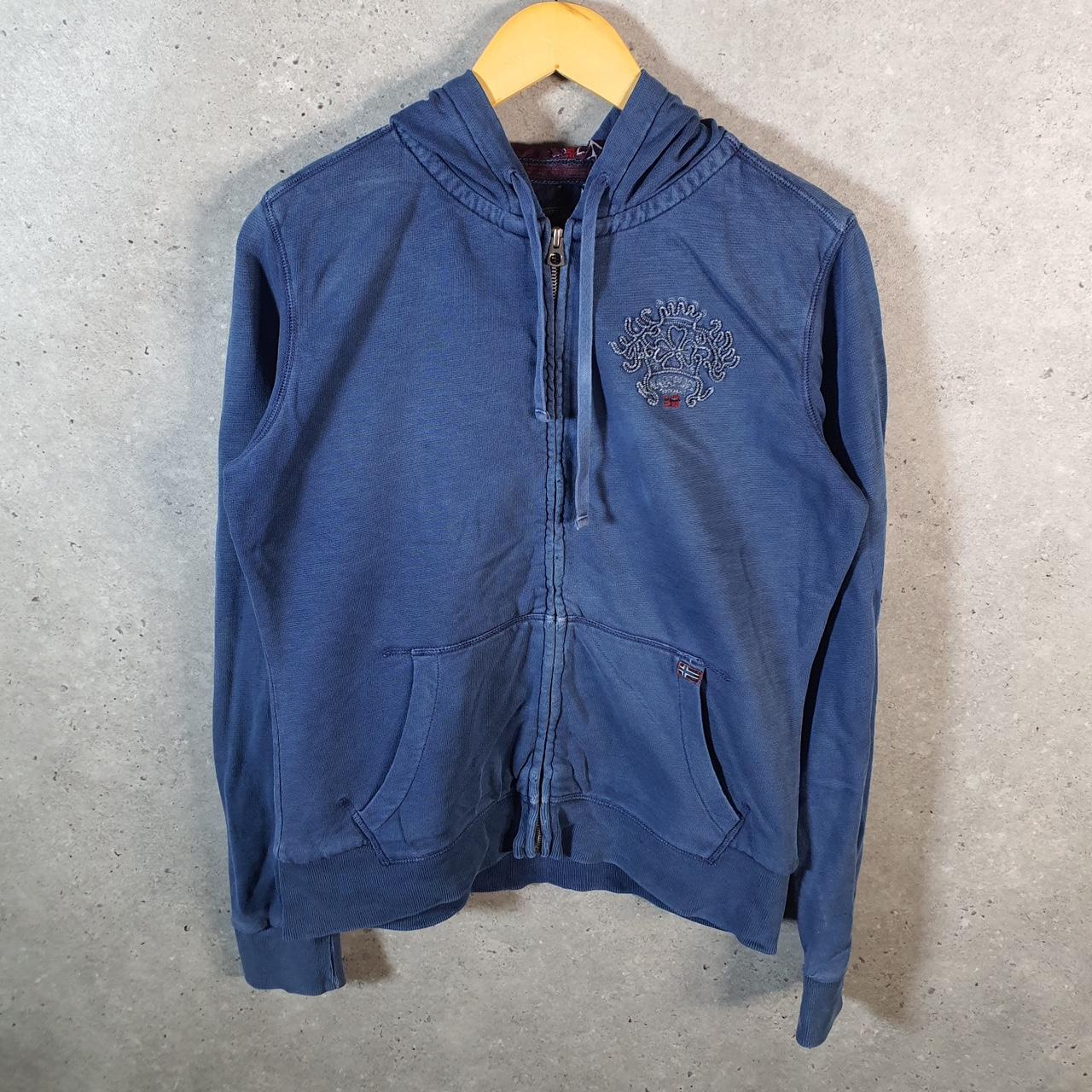 Vintage Napapijri Full Zip Hoodie Womens Large Blue Logo Spellout