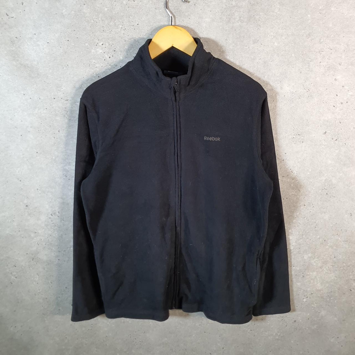 Reebok Full Zip Fleece Sweatshirt Mens Medium Black Embroidered Logo