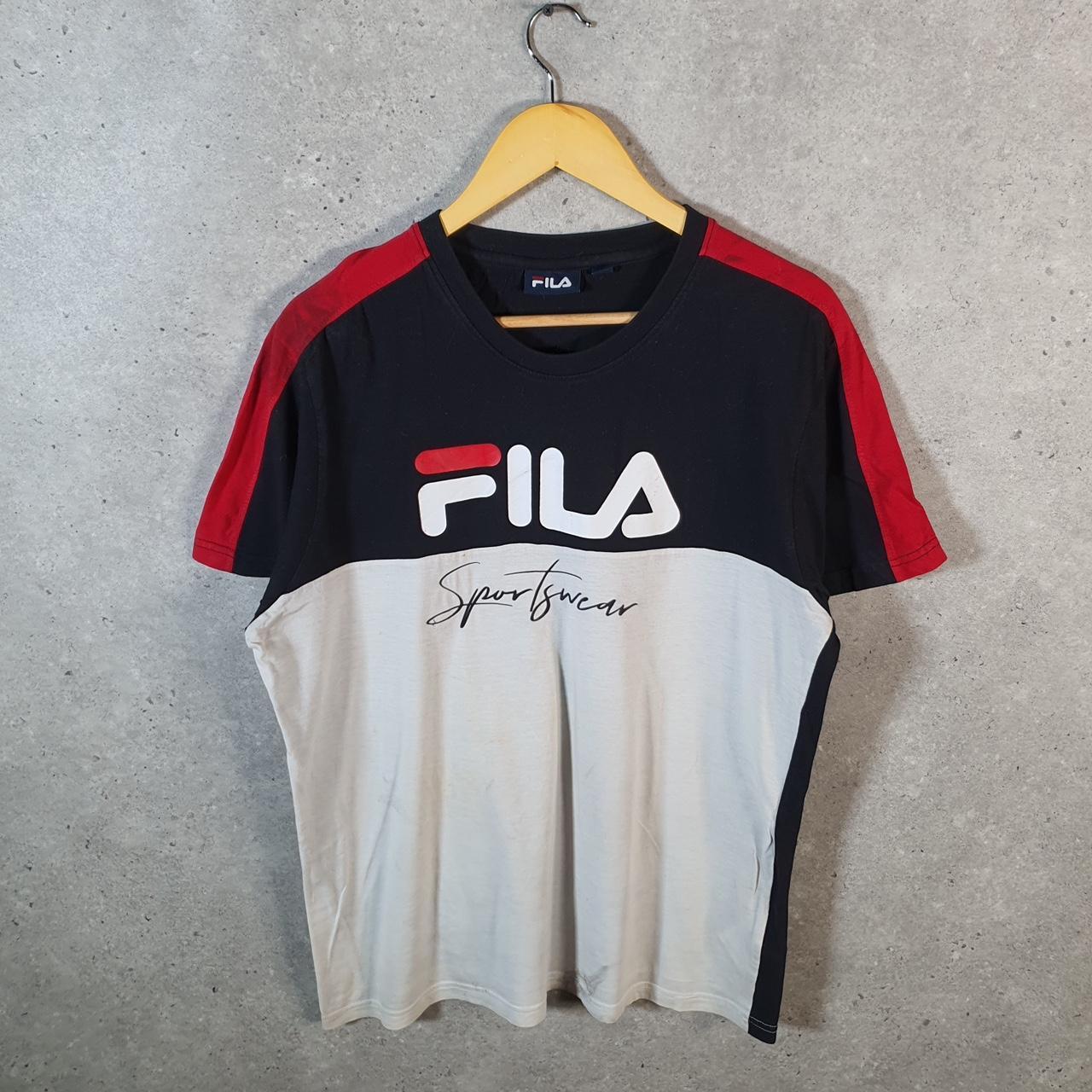 Vintage Fila Spellout T Shirt Men’s Medium Black Logo Athletic Casual