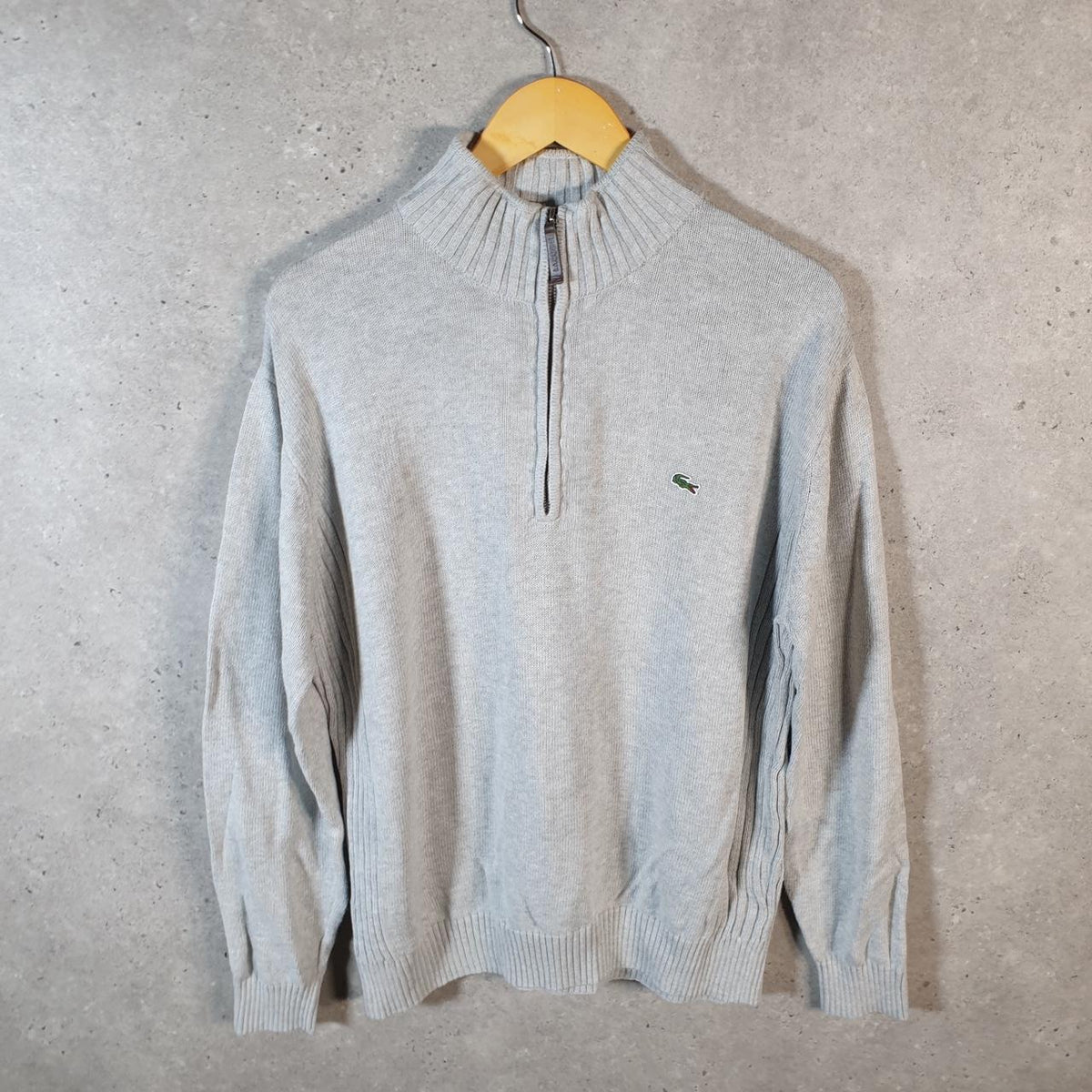 Vintage Lacoste Sweatshirt Men’s Large Grey 1/4 Zip Pullover Logo Y2K Jumper Logo Casual