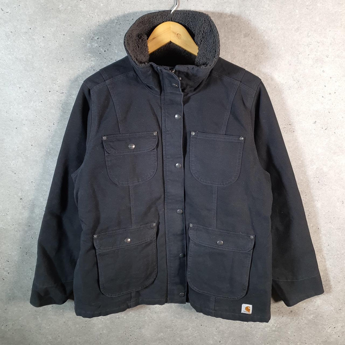 Vintage Carhartt Weathered Duck Wesley Jacket Womens Large Black Workwear Canvas USA G2101