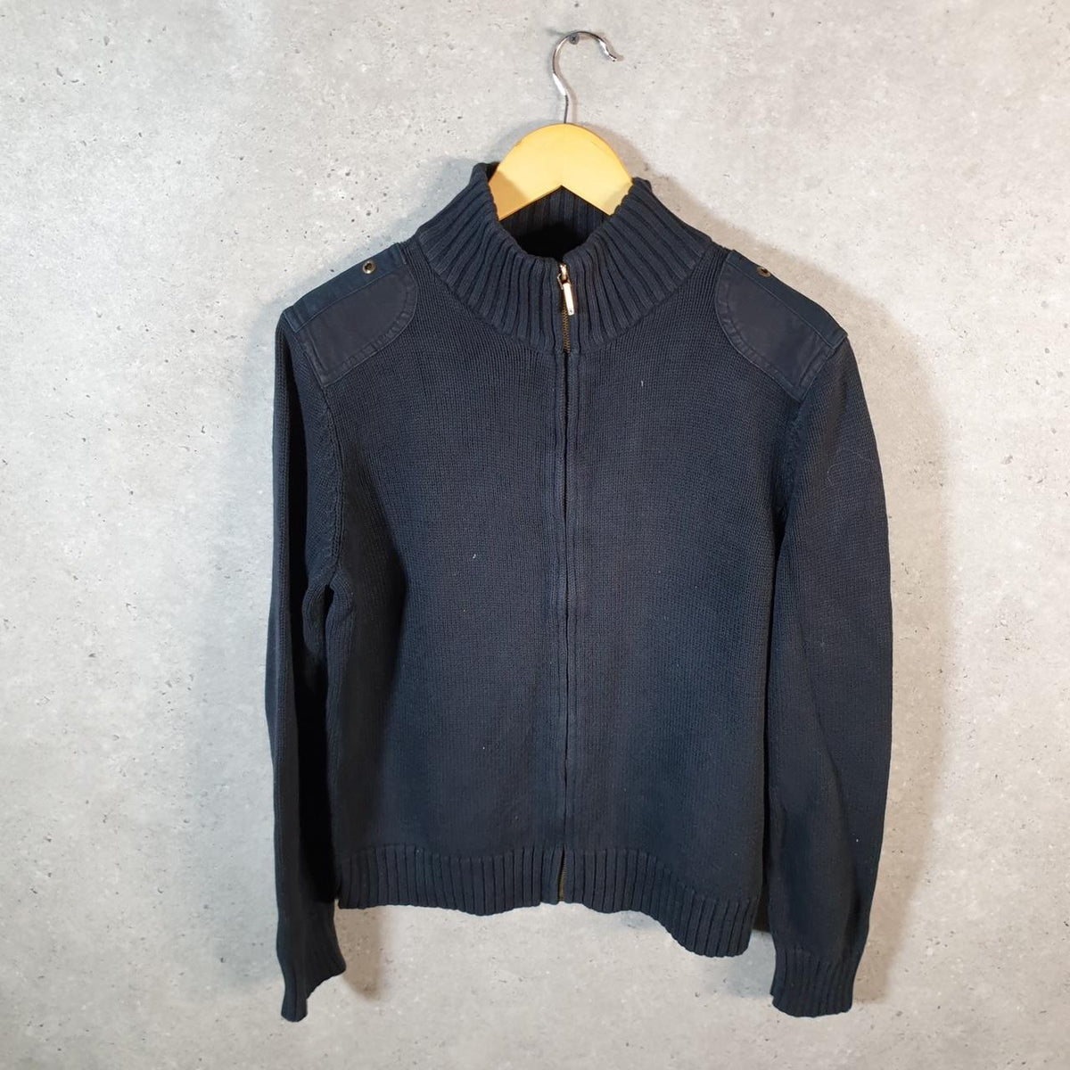 Vintage Ralph Lauren Polo Knit Sweater Womens XL Black Cotton Full Zip