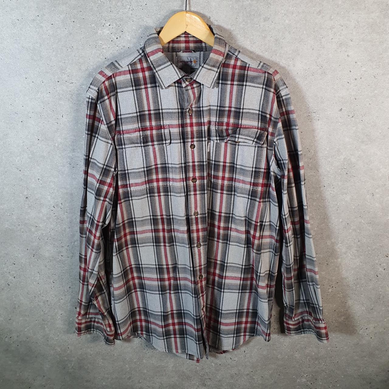 Vintage Carhartt Shirt Button Down Mens Large Grey Checkered Chore Utility Relaxed - Big Fish Vintage