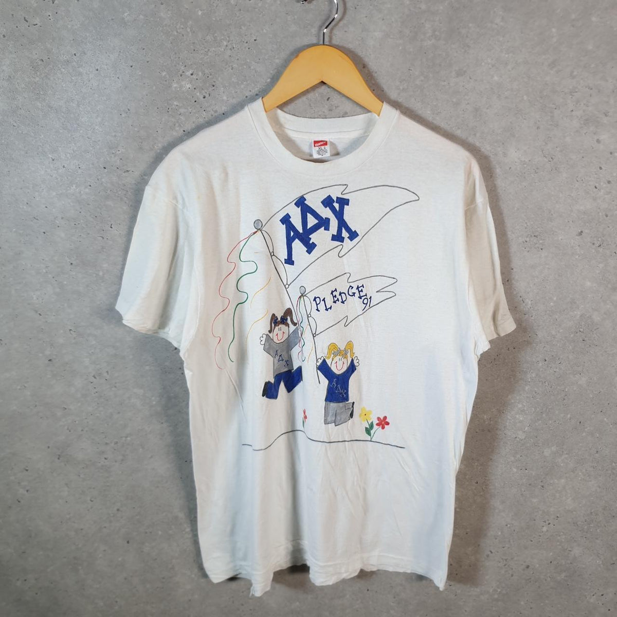 Vintage Hanes AAX Pledge 1991 USA Single Stitch T Shirt Men’s XL White C9438