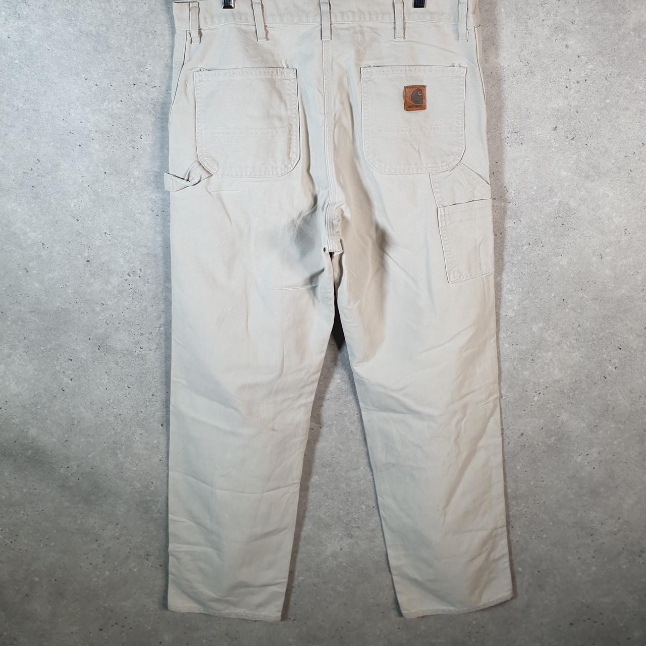 Vintage Carhartt Carpenter Trousers Mens W36 L34 Beige Dungaree Fit Workwear USA Big Fish Vintage