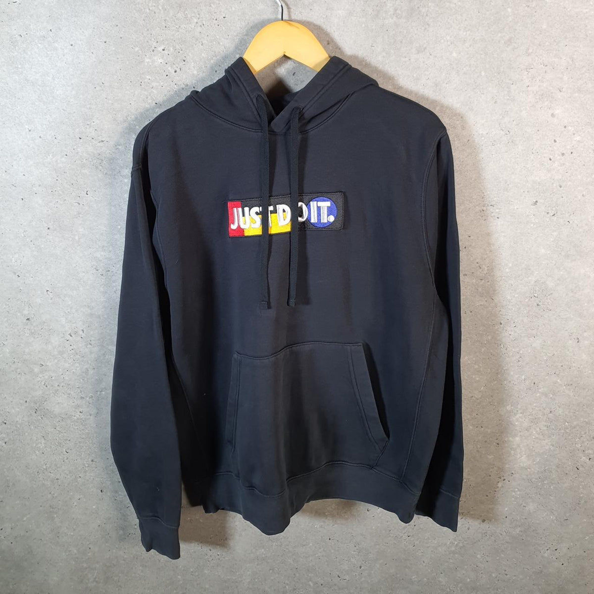 Vintage Nike Just Do It Hoodie Mens Large Black Swoosh Y2K Pullover Logo