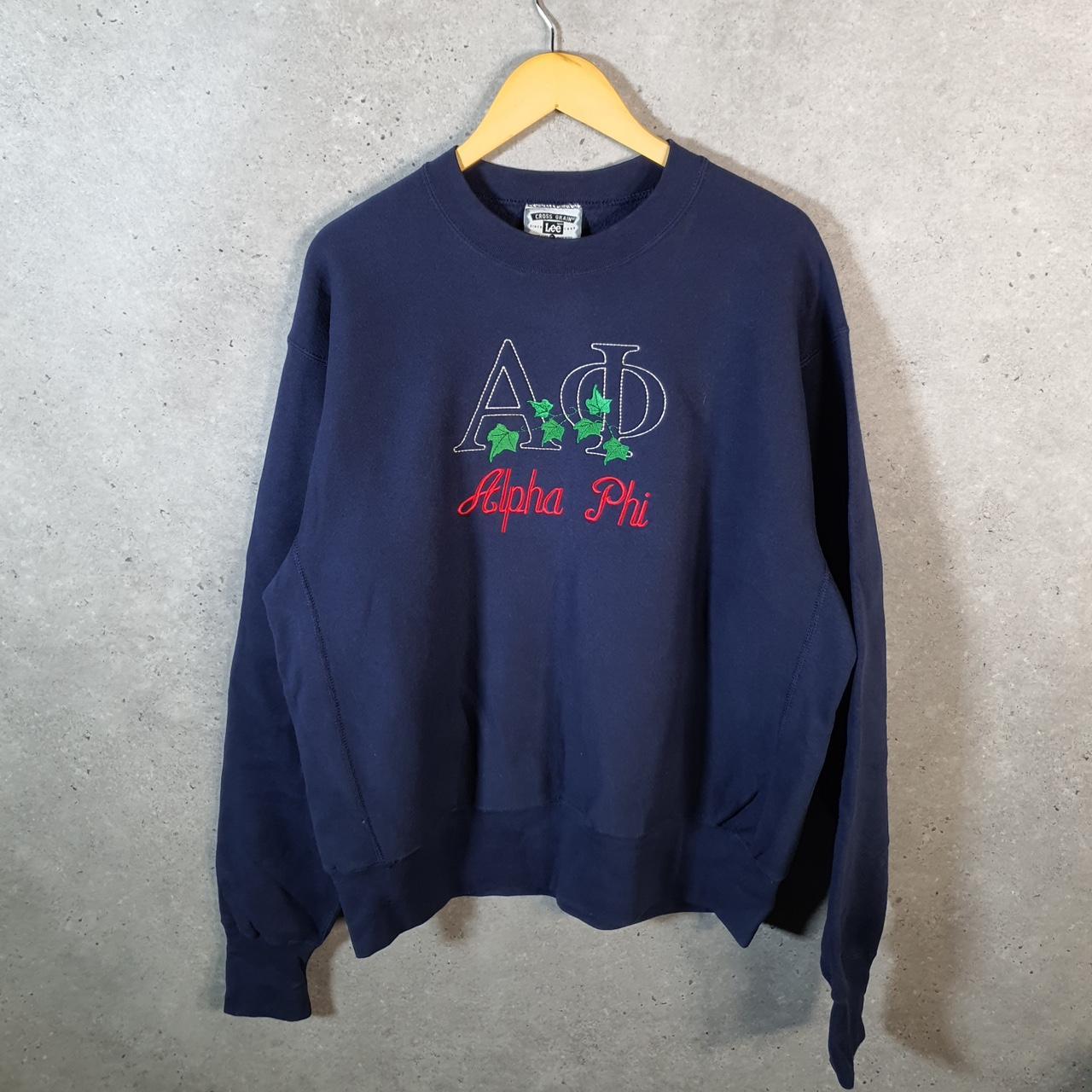 Vintage Lee Crossgrain Sweatshirt Men’s XL Navy Blue USA Alpha Phi Embroidered