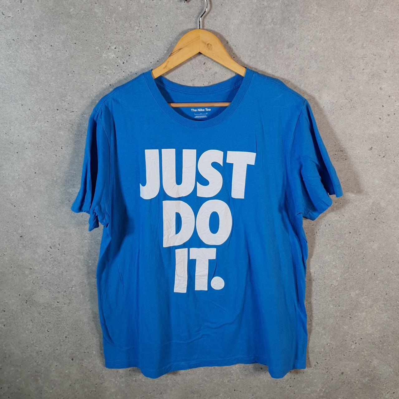 Vintage Nike Just Do It T Shirt Men’s Large Blue Printed Single Swoosh Logo Athletic Big Fish Vintage