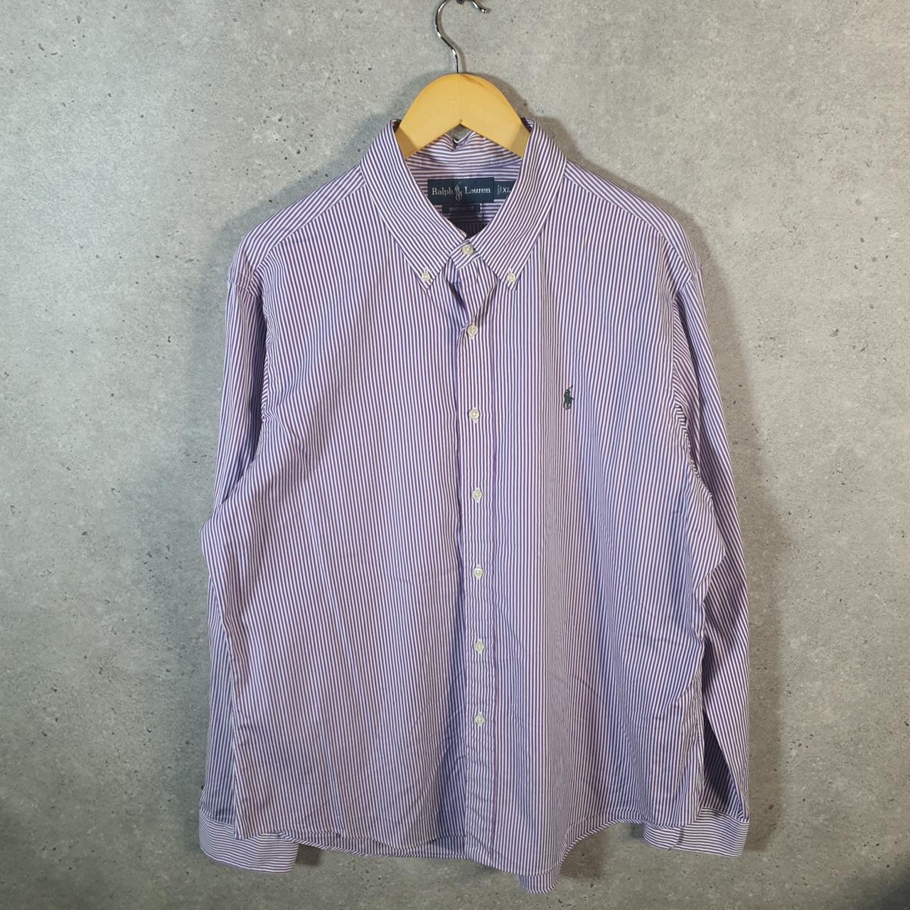 Vintage Ralph Lauren Button Down Shirt Men’s XL Purple Striped Custom Fit Cotton Pony