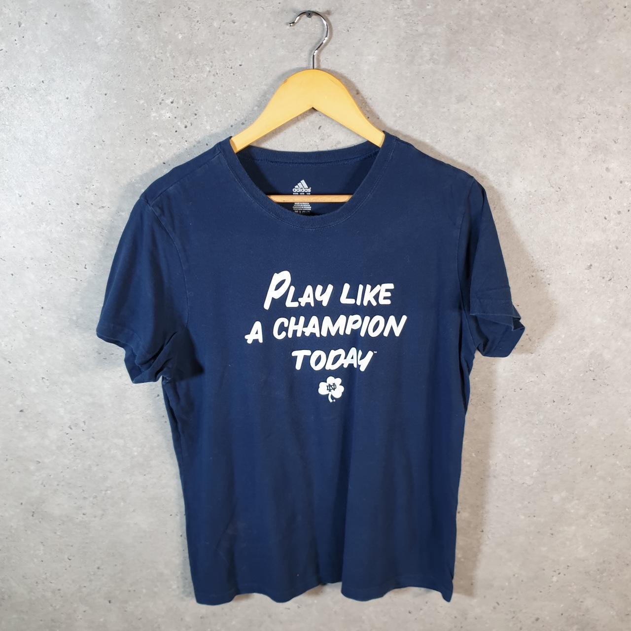 Vintage Adidas Play Like A Champion T Shirt Womens Large Blue Three Stripes Logo Athletic