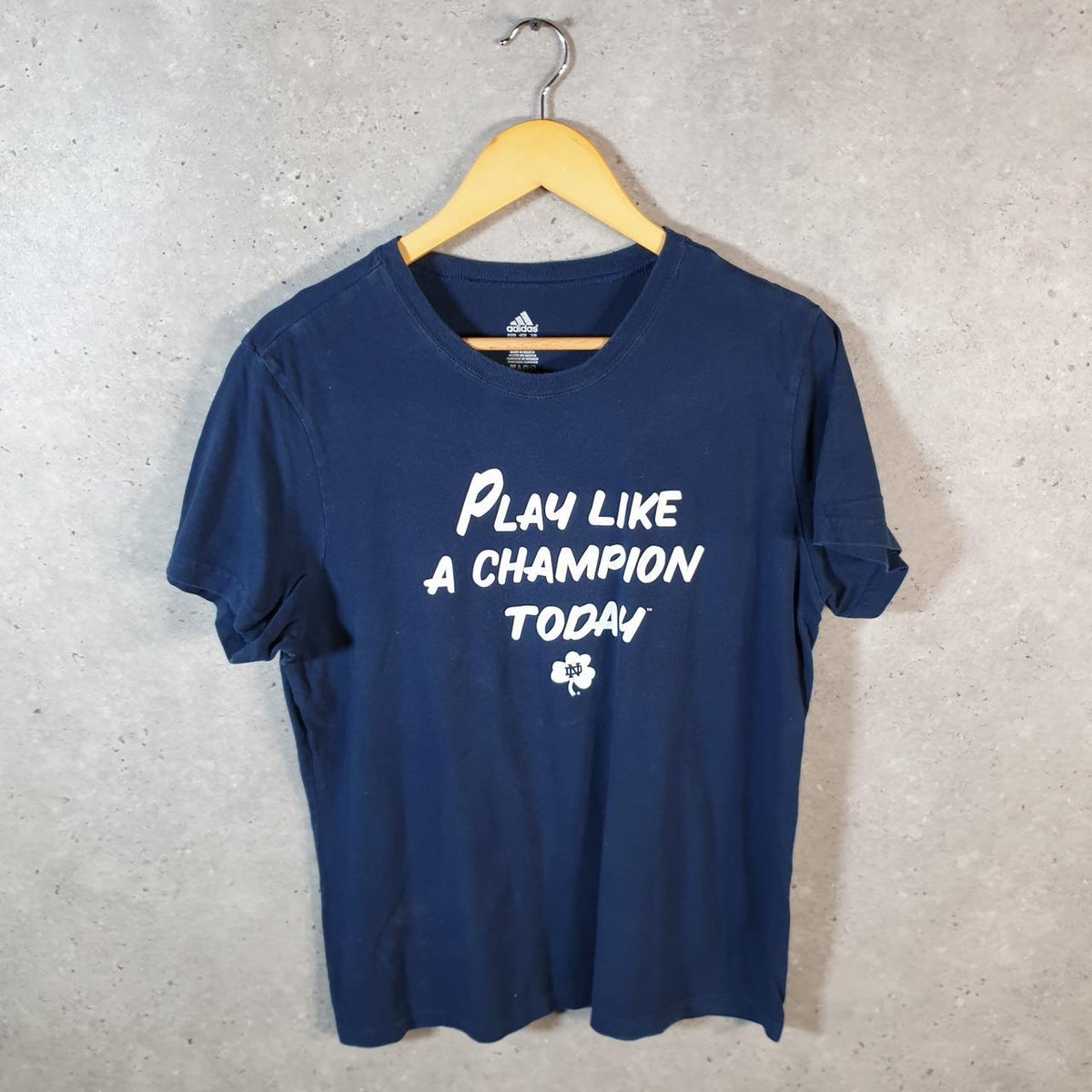 Vintage Adidas Play Like A Champion T Shirt Womens Large Blue Three Stripes Logo Athletic