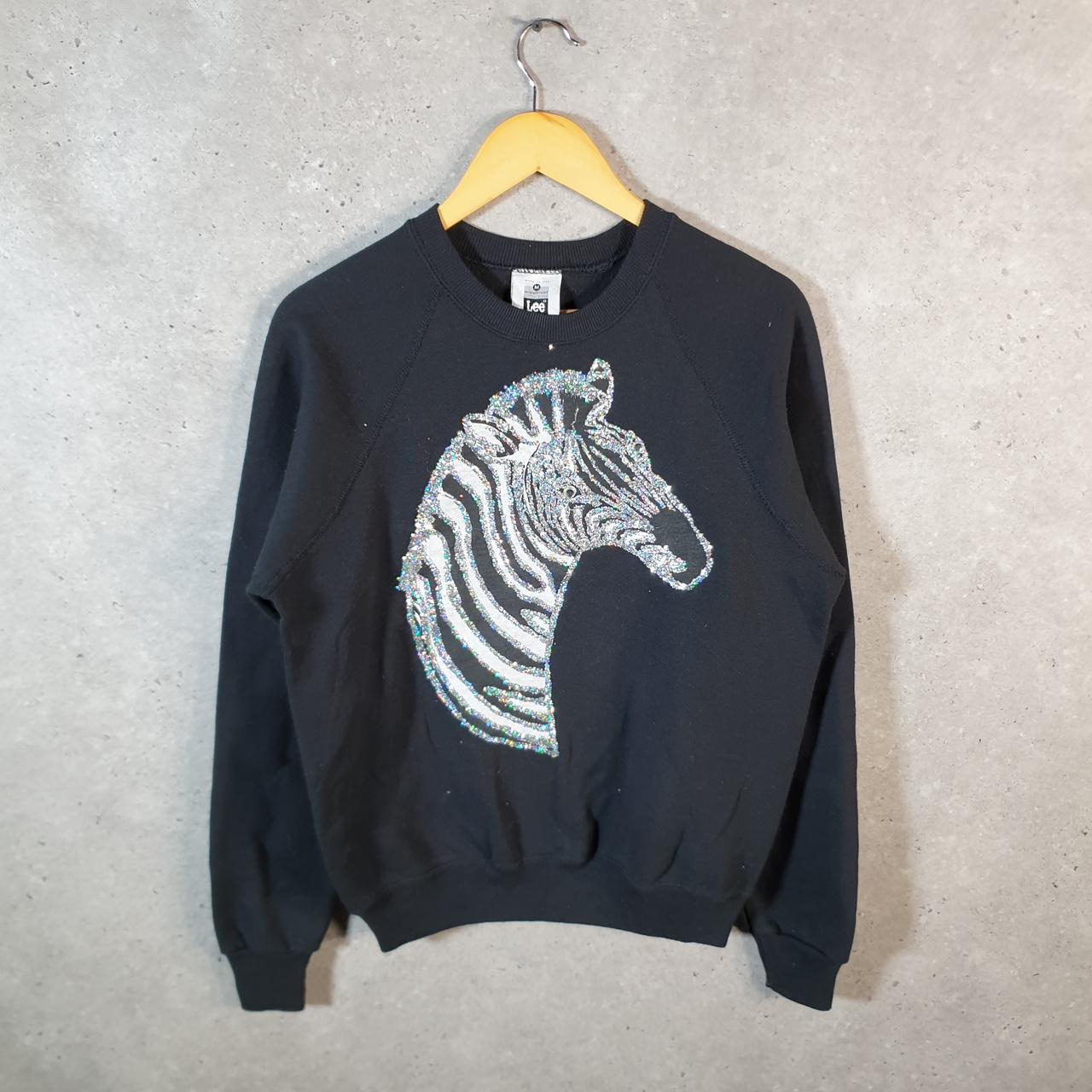 Vintage Lee Heavyweight Sweatshirt Womens Medium Black USA Pullover Zebra