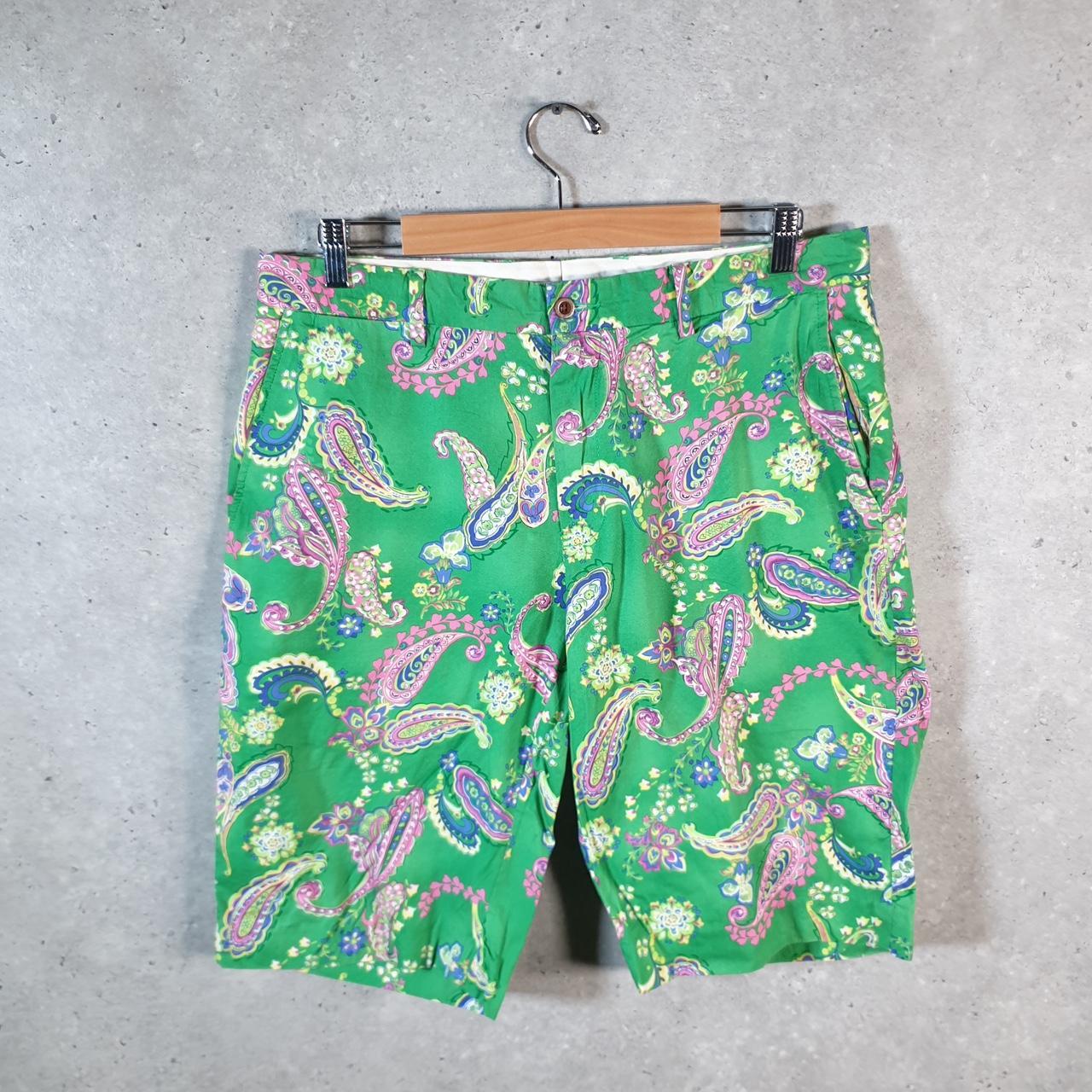 Vintage Ralph Lauren Paisley Polo Shorts Jorts Chino Cargo Men’s W34 Green Baggy Cotton A4358