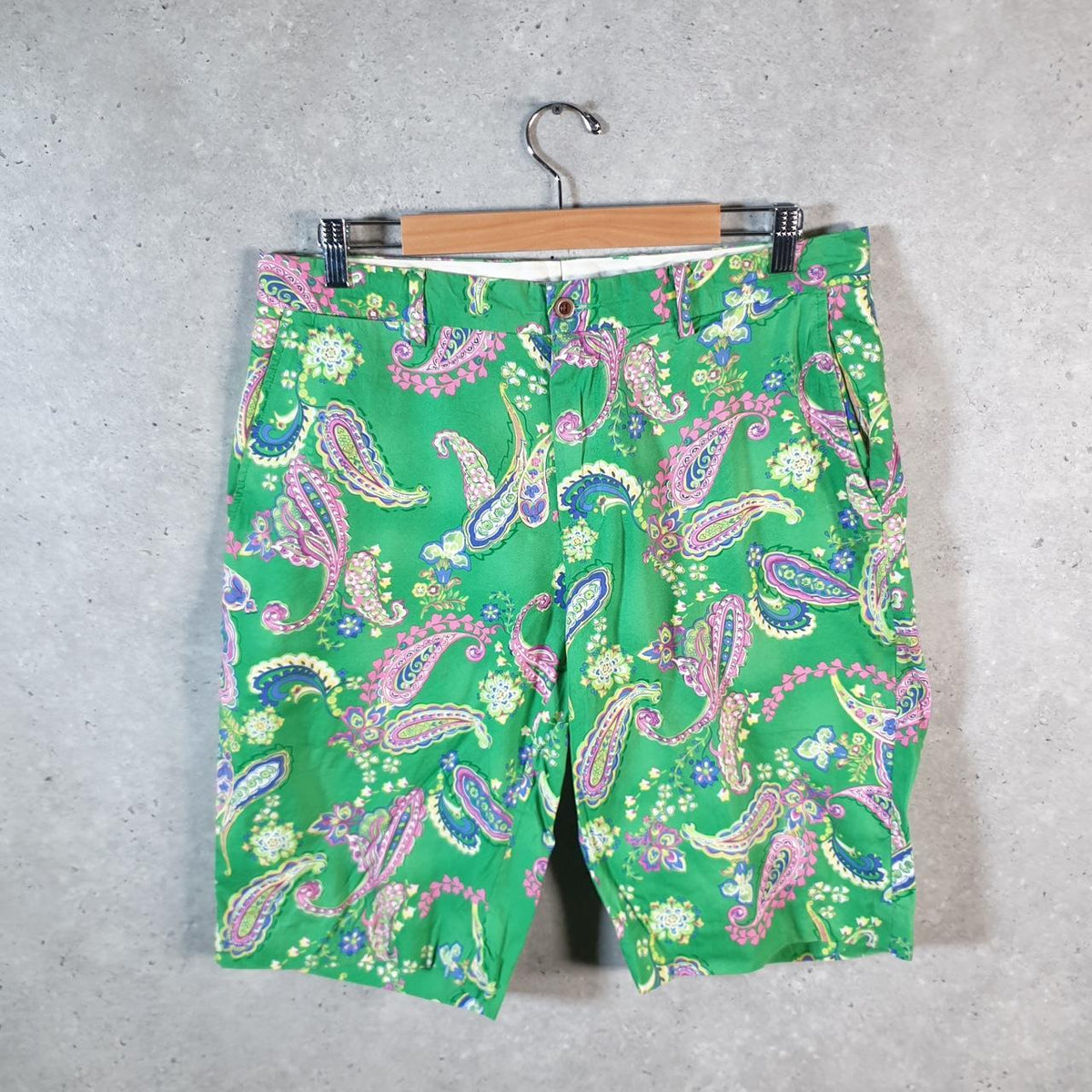 Vintage Ralph Lauren Paisley Polo Shorts Jorts Chino Cargo Men’s W34 Green Baggy Cotton A4358