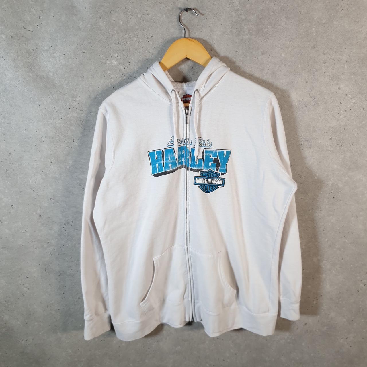 Vintage Harley Davidson 2011 Evansville Hoodie Womens XL White Full Zip Motorcycle